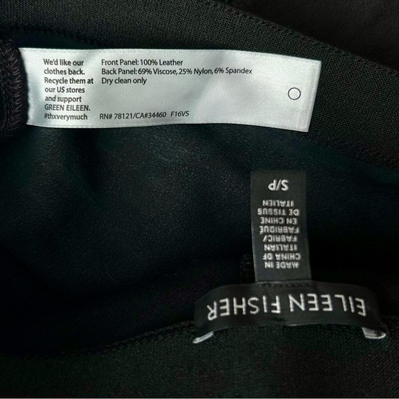 Eileen Fisher Black Lamb Leather Panel Leggings / Pants Viscose Ponte Size Small - Picture 11 of 12